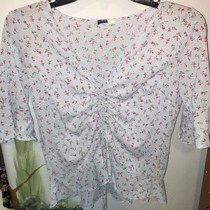 Cute Light Blue Blouse with Tie At the Bottom